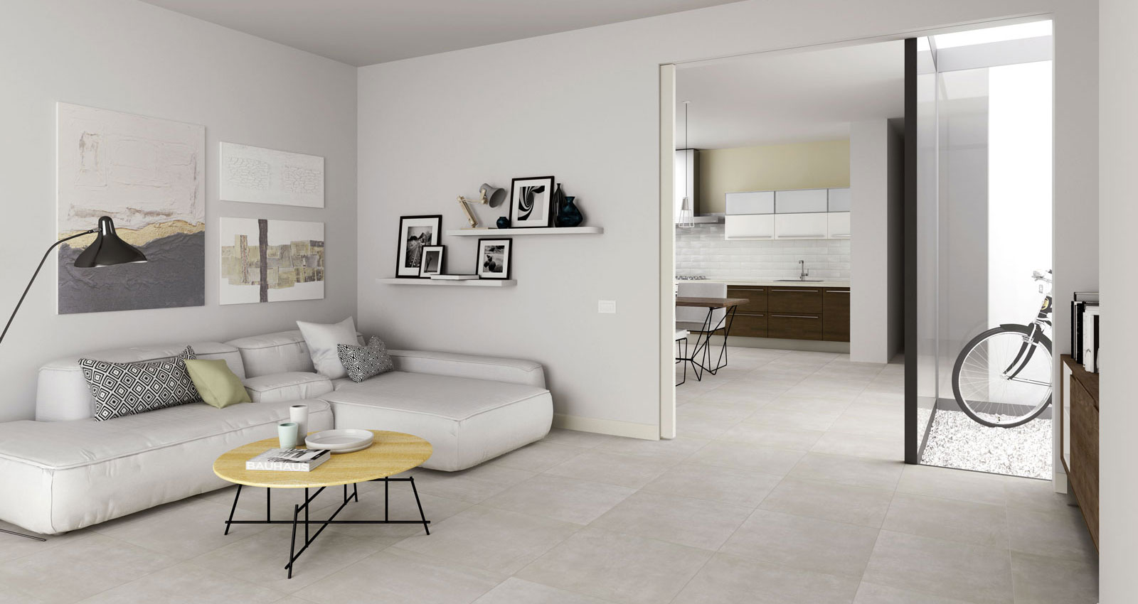 Lichte tegels in de showroom